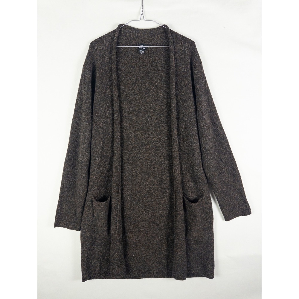 Eileen Fisher Wool Open Front Cardigan Womens M Brown Marl Quiet Luxury Minimali